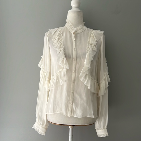 LoveShackFancy Jelena Silk Blouse in Antique White XS $395 - Picture 10 of 16